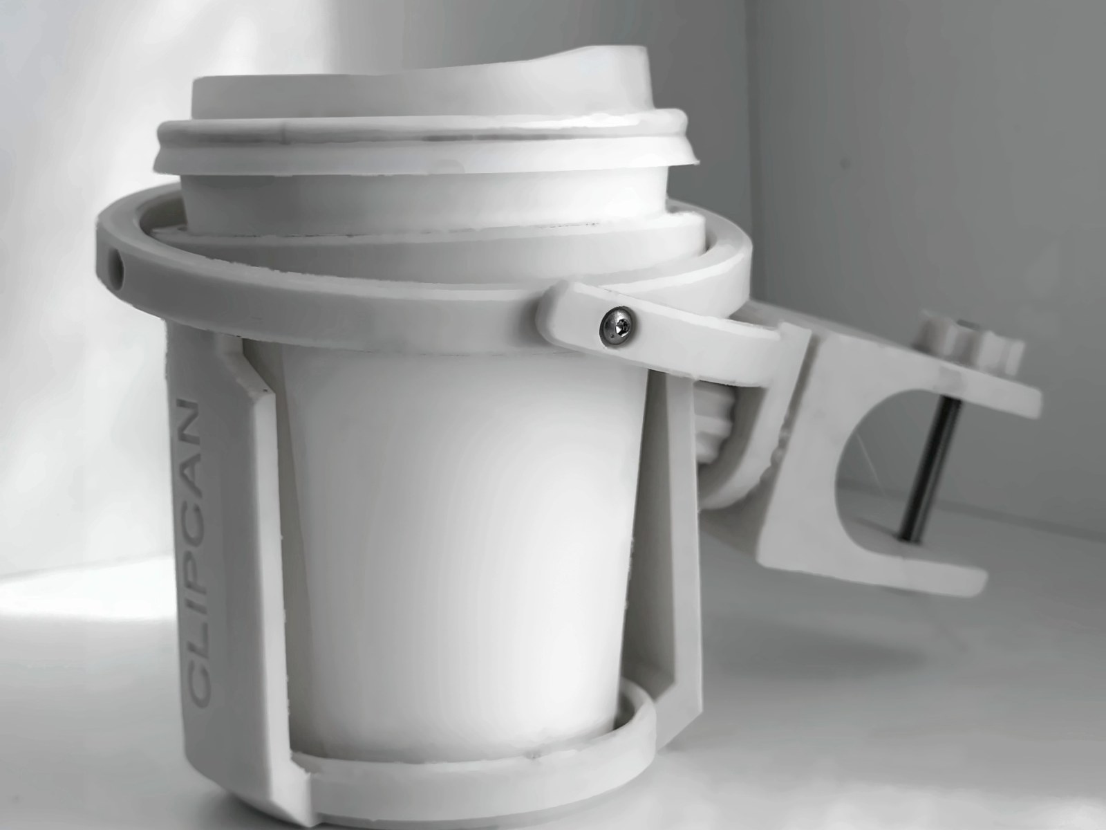 White Clipcup showing the swivel bar clamp